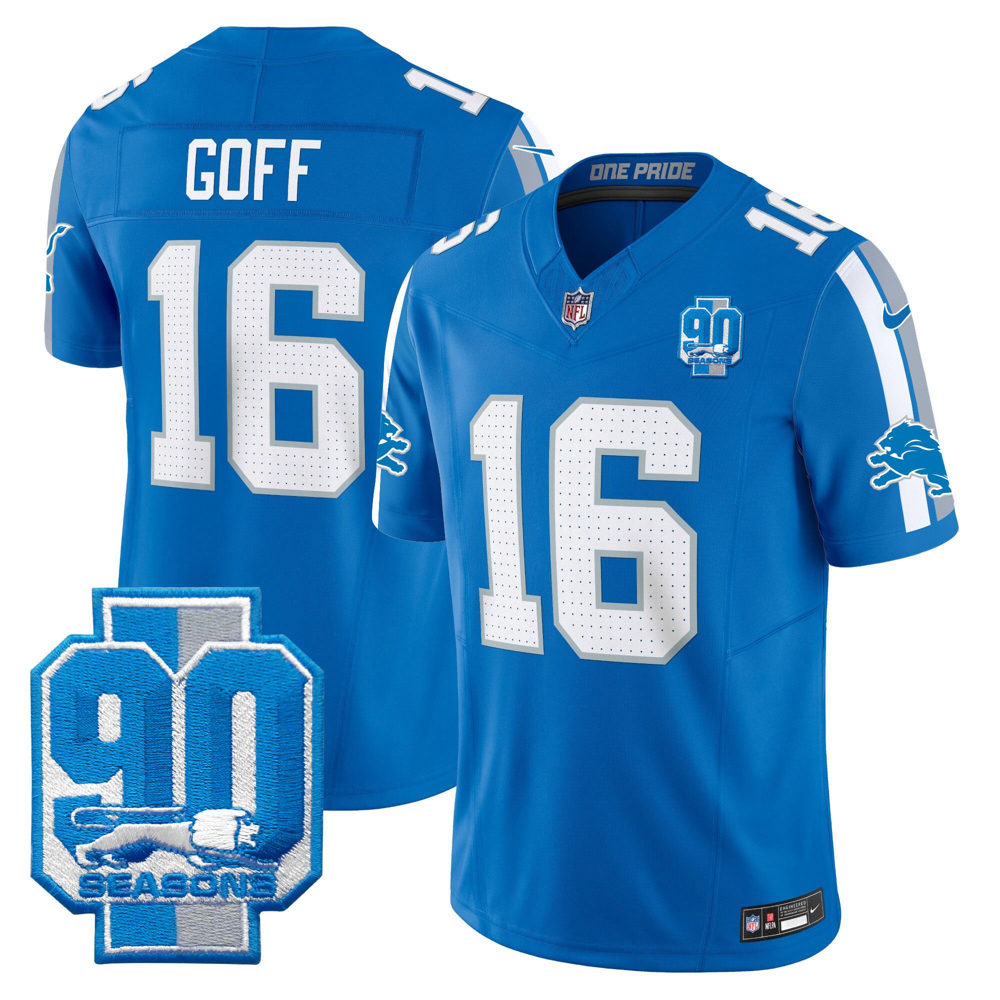 Men Detroit Lions #16 Goff Blue 2024 Nike 90th Year Patch Vapor Limited NFL Jersey->indianapolis colts->NFL Jersey